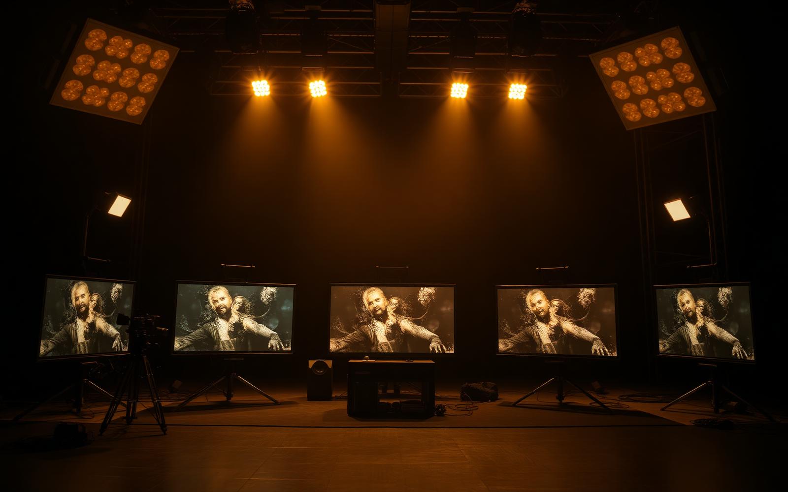 Cinematic short series studio with golden lights